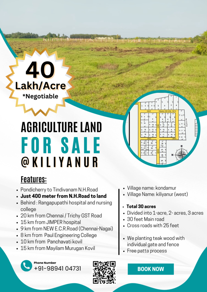 Agriculture Farm land for sale - Kiliyanur - 9894104731